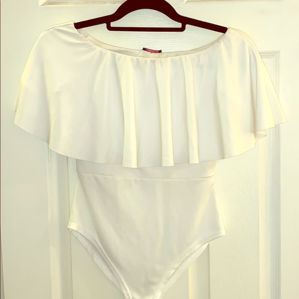 White leotard with ruffles